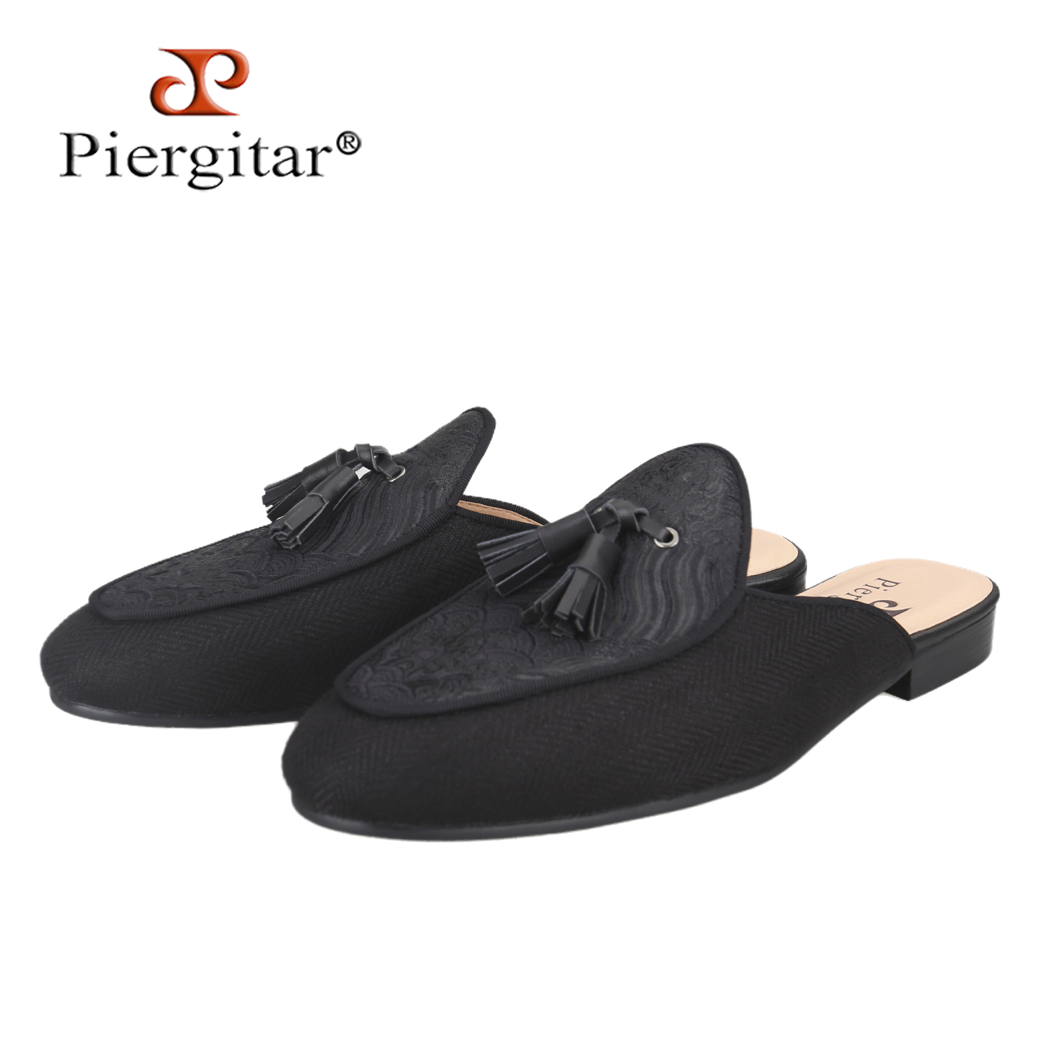 Ethnic Fashion Style - Piergitar New Chinese-Style Black Herringbone Linen