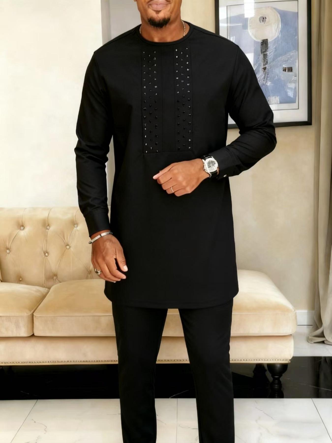 Men's Black round Neck African - Ethnic Style 评论和价格