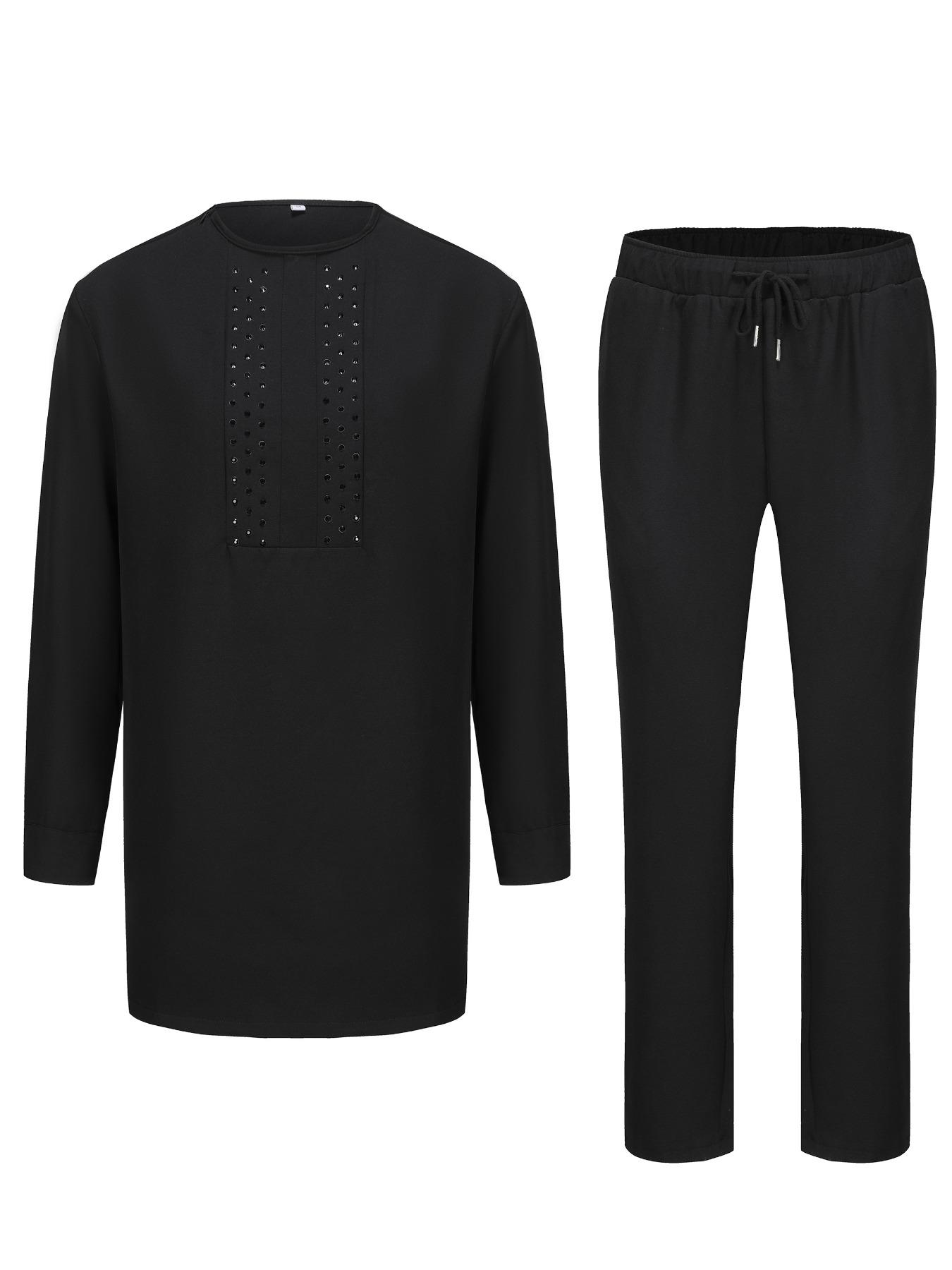 Men's Black round Neck African - Ethnic Style 评论和价格